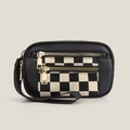 Sac banane à damier noir et blanc en cuir avec fermetures éclair dorées - Damiers Noir