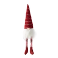 Christmas gnome plush toy with red knitted hat and red and white striped legs - Red