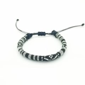 Handmade bohemian black and white woven surf bracelet with adjustable sliding knot closure - Size 22