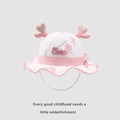 Cappello da sole rosa e bianco per neonati con corna di cervo e lacci morbidi - Coniglio Cuore Rosa (TJZY166)