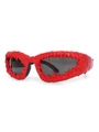Avant-garde hip-hop sunglasses with unique red lava drip frame and dark polarized lenses - Red Frame Black Lens (Red Lava)