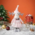 Pink reindeer plush doll wearing a striped sweater and pink skirt for Christmas decor - 30CM Pink Reindeer Style