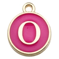 Pink enamel round letter O charm with gold plating for DIY jewelry and bracelets - 1 Piece (12x14mm) / Rose Red - Letter O