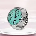 Fashionable silver alloy ring watch with Tiffany blue dial and elastic metal band - Lake Blue