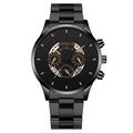All-black stainless steel business quartz watch for men with gold markers and date - Rose Gold Hands Black Dial Black Band (Flat End)
