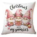Pink Christmas gnomes plush pillowcase with gnomies print on white background - Christmas with My Gnomies (TQDS88-15)