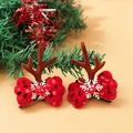 Christmas reindeer antler hair clips with red sequin bows and snowflake detail - 54# Brown Antler Mushroom Snowflake Bow Pair Clips