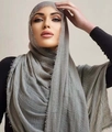 Grey crinkle cotton linen scarf with frayed edges and textured ripple finish - Marl Grey