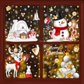 Christmas window stickers featuring cozy snow cabin, snowman, reindeer and tree motifs - Set of 4 BQ431+432+437+438