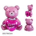 Pink Teddy Bear love heart foil balloon variant in 105.5x66.5cm with metalic gloss - Hugging Heart Love You Teddy Bear Pink