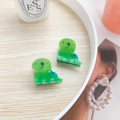 Mini green acrylic cartoon dinosaur hair clips for kids with blue polka dots - Brachiosaurus (Pair)