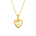 Golden heart pendant necklace featuring engraved letter D with beaded edge and chain - Letter D Style (S-P151-D)