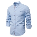 Dettaglio del collo alla coreana e fodera a righe rosse e bianche sulla camicia - XS / Azzurro (SH291)