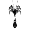 Gothic Victorian bat wing necklace with black oval gemstone and teardrop pendant - Black