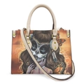 Day of the Dead sugar skull female print tote bag with monarch butterfly detail - Painted Skull Girl Butterfly Orange Gradient - Off-White Strap