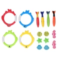 14-piece colorful pool diving toy set with rings, sticks and sea animal shapes - 16-Piece Set (Fish Rings/Torpedoes/Gems)