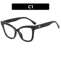 Classic black cat-eye TR90 frames with metallic logo detail on temple for women - Glossy Black Clear Lens