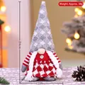 Standing Christmas gnome plush doll in red and grey knit outfit with white braids - Faceless Doll-Style C