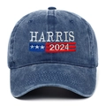 Navyfarbene gewaschene Baseballkappe mit Kamala Harris 2024 Stickerei und US-Flaggen-Detail - Marineblau