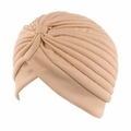 Ethnic pleated headscarf in apricot, stretch turban cap with spiral texture design - One Size / Beige