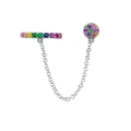 S925 silver chain earrings with colorful cubic zirconia ear cuff and stud in rainbow colors - 20(Single)-Silver Integrated Rainbow Gem Ear Cuff