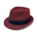 Classic burgundy fedora hat with black band for men and women, stylish straw trilby - One Size (56-58cm) / Dark Red