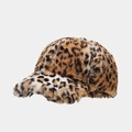 Detail of leopard print faux fur baseball cap with plush texture and winter warmth - Classic Leopard Print