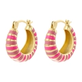 Rainbow U-shaped gold hoop earrings with pink enamel stripes for a trendy aesthetic - Rose Red & Pink
