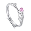 S925 sterling silver open ring featuring a pink heart zircon with white side stones - FDJZ-317-Women's