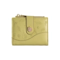 Cartera de mujer verde amarillento en cuero PU con grabado de hojas y cierre de hoja - Verde
