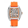 Orologio meccanico sportivo MEGIR con cinturino in silicone arancione e quadrante scheletrato - Cassa Argento Cinturino Arancione