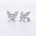 Exquisite silver-colored butterfly stud earrings inlaid with clear zircon crystals - B14601b Butterfly Stud / 1.2mm Thickness-1PC / Silver