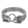 Silver zodiac rat head braided link chain bracelet in durable stainless steel - Double Mouse Head Style (KB139893-KJX)