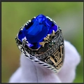 Luxurious vintage men's ring featuring a large blue sapphire with intricate relief - US 7 / Royal Blue (TJZ22032)