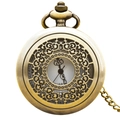 Vintage bronze quartz pocket watch with intricate hollow floral carving and chain - Bronze - Classic Hollow Carved