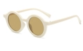Fashionable cream white round frame kids sunglasses with rabbit ears for age 1-8 - Beige Small Circle