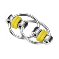 Fidget cube bike chain toy with two yellow rubber rings and stainless steel links - Yellow