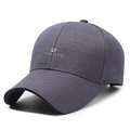 Dark grey knit baseball cap for men featuring a metallic SPORTS logo on a structured crown - Adjustable / Gray
