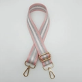 Detail of adjustable pink and silver woven shoulder strap with gold metal hooks - Pink + Silver Hook