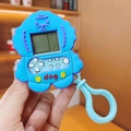 Blue dog-shaped electronic pet game console keychain with LCD screen and blue hook - Blue Dog Animal Game Console