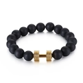 Matte black beaded bracelet with a striking gold dumbbell charm for men’s fitness style - Agate Gold (KB119645-Z)