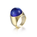 Exaggerated 304 stainless steel ring with dark blue star-textured glass stone - Deep Blue Sparkle (KR88915G-K)