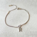 Silver stainless steel double snake chain bracelet with letter R pendant for women - Silver-R