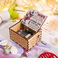 Hand-cranked wooden music box for wife with laser engraving and internal poem - Christmas 16/Wood Color/To my WIFE Message