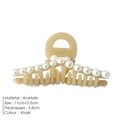 Pinza de pelo en acetato caqui con elegantes perlas blancas, tamaño 11cm - Grande / Caqui claro