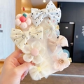 Handheld display of floral bow hair clips in cream and pink fabric for girls - 2# Beige Bow Hair Clip 8-Piece Set (With Card)