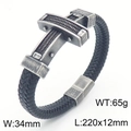 Bracciale punk da uomo in pelle intrecciata con croce d'argento vintage e chiusura magnetica - 22cm / Argento Antico