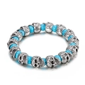 Vintage punk skull bracelet with blue turquoise natural stone beads for men - Blue Turquoise & Skull Patchwork Style (KB143397-Z)
