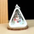 White Christmas lantern featuring snowman and Xmas tree scene for holiday decor - Triangular Lantern / White Snowman