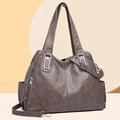 Women's large capacity taupe tote bag with multiple zip pockets and detachable strap - 9002 Khaki